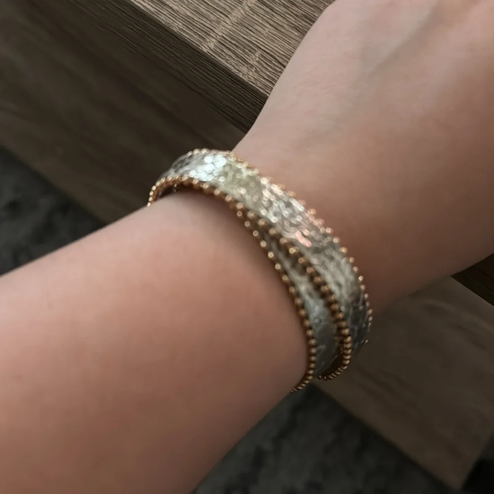 Double Row Cuff Shiny Wrap Bracelet Silver Gold Clasp Link